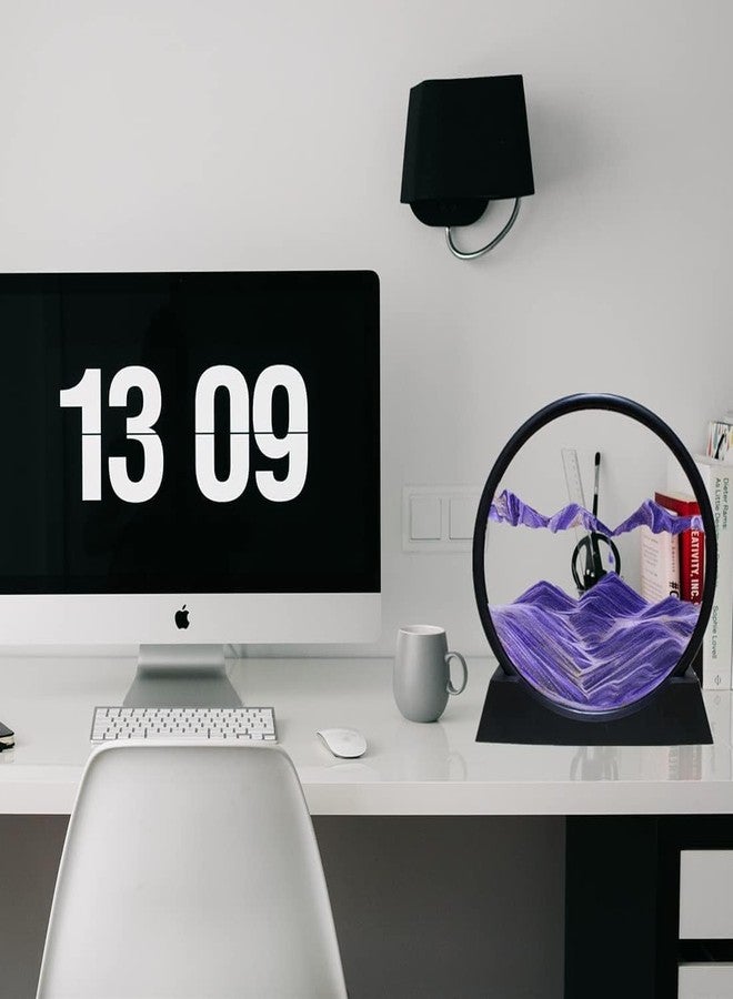 Stadash Moving Sand Art Picture, 3D Liquid Sand Painting in Round Glass Frame, Natural Landscape Sandscape, Dynamic Flowing Sand for Home Decor Gifts Office Desktop Decoration (7 Inch, Purple) - Image 5